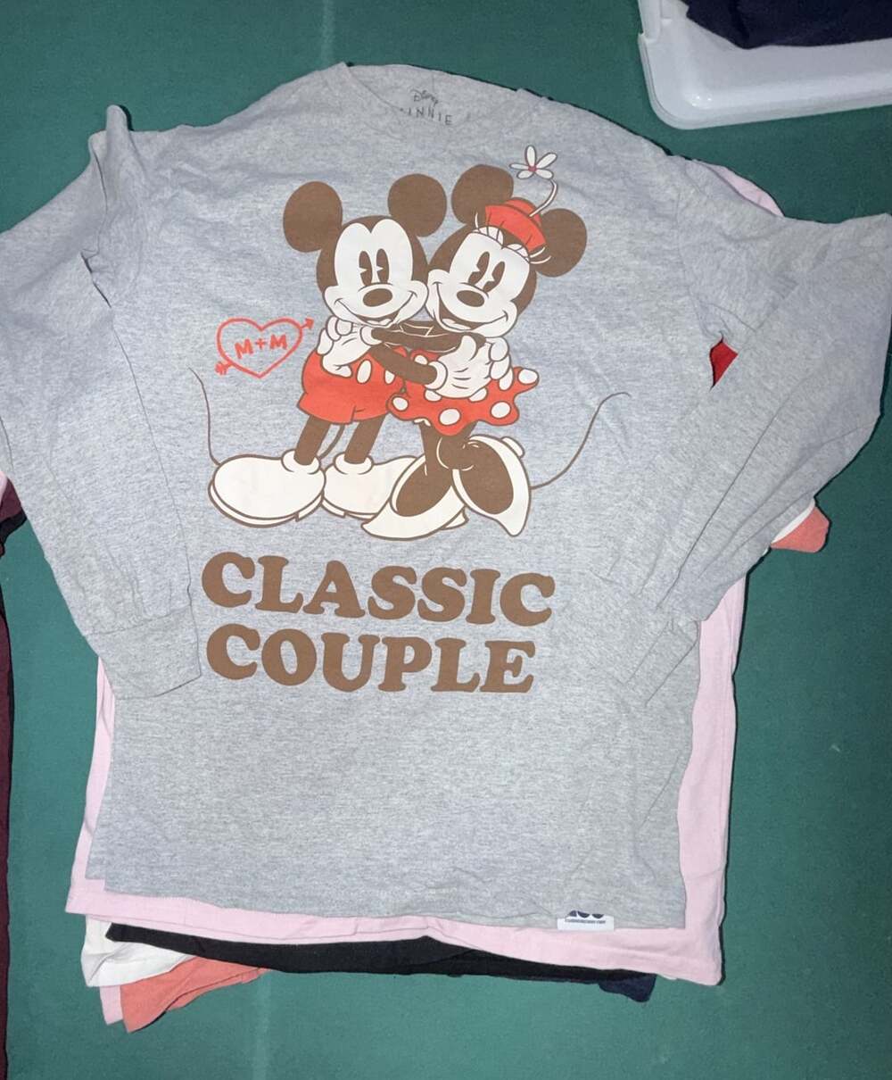 Disney Minnie Mouse Classic Couple Long Sleeve T-Shirt Size XS Gray
